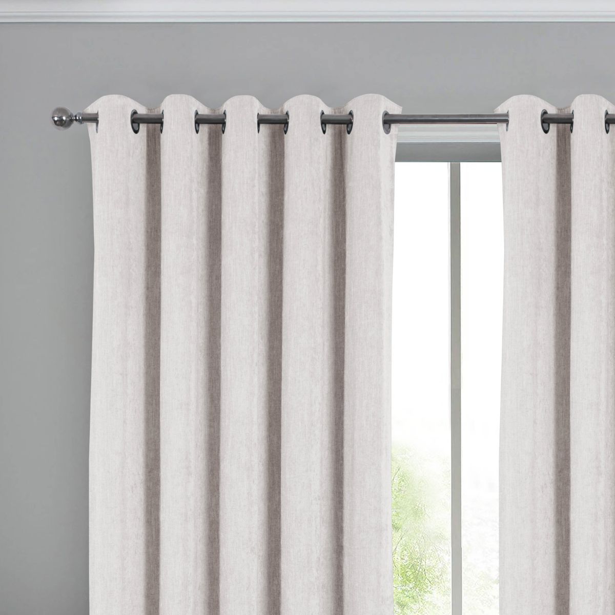 Savoy Chalk Ready Made Blackout Eyelet Curtains - 2