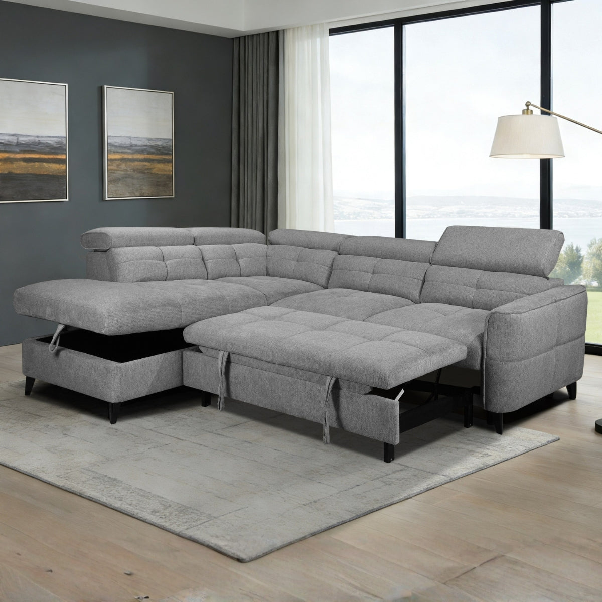 Schull Grey Fabric Sofa Bed LHF - 3