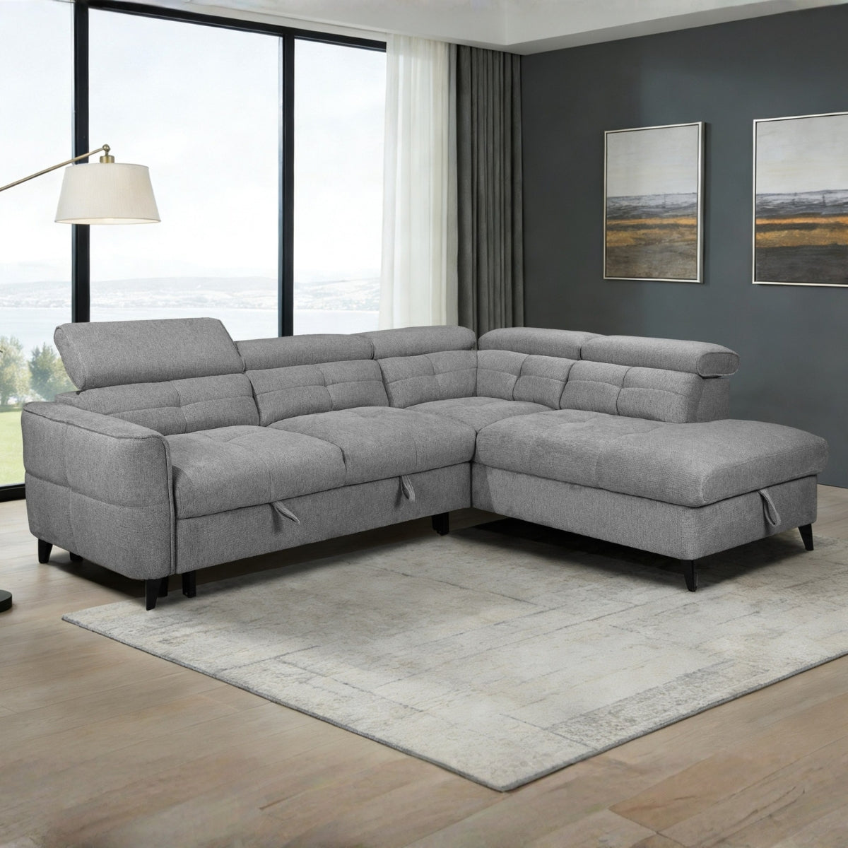 Schull Grey Fabric Sofa Bed RHF - 1