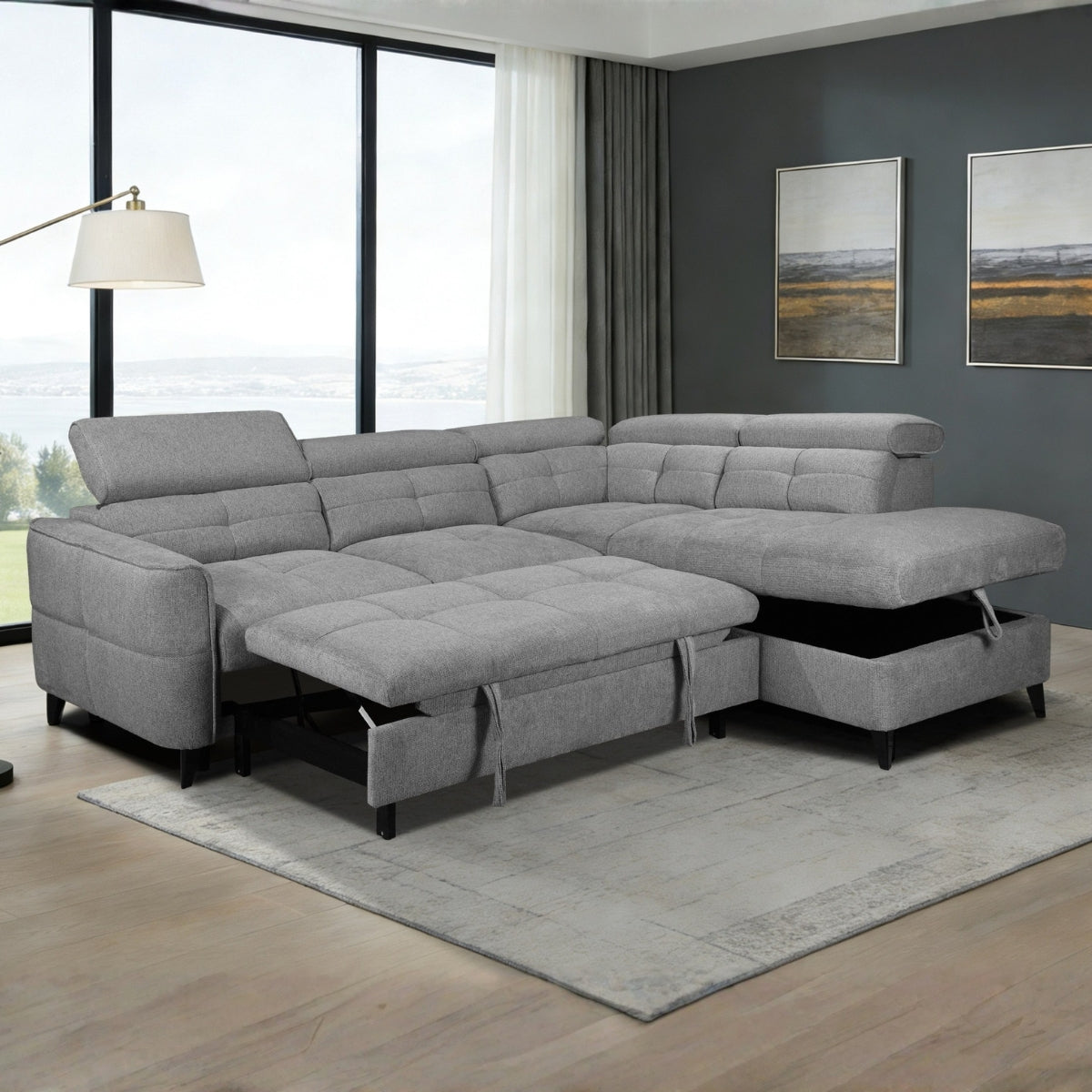 Schull Grey Fabric Sofa Bed RHF - 2
