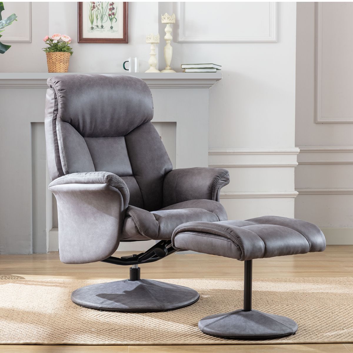 Sneem Swivel Armchair and Footstool Grey - 2