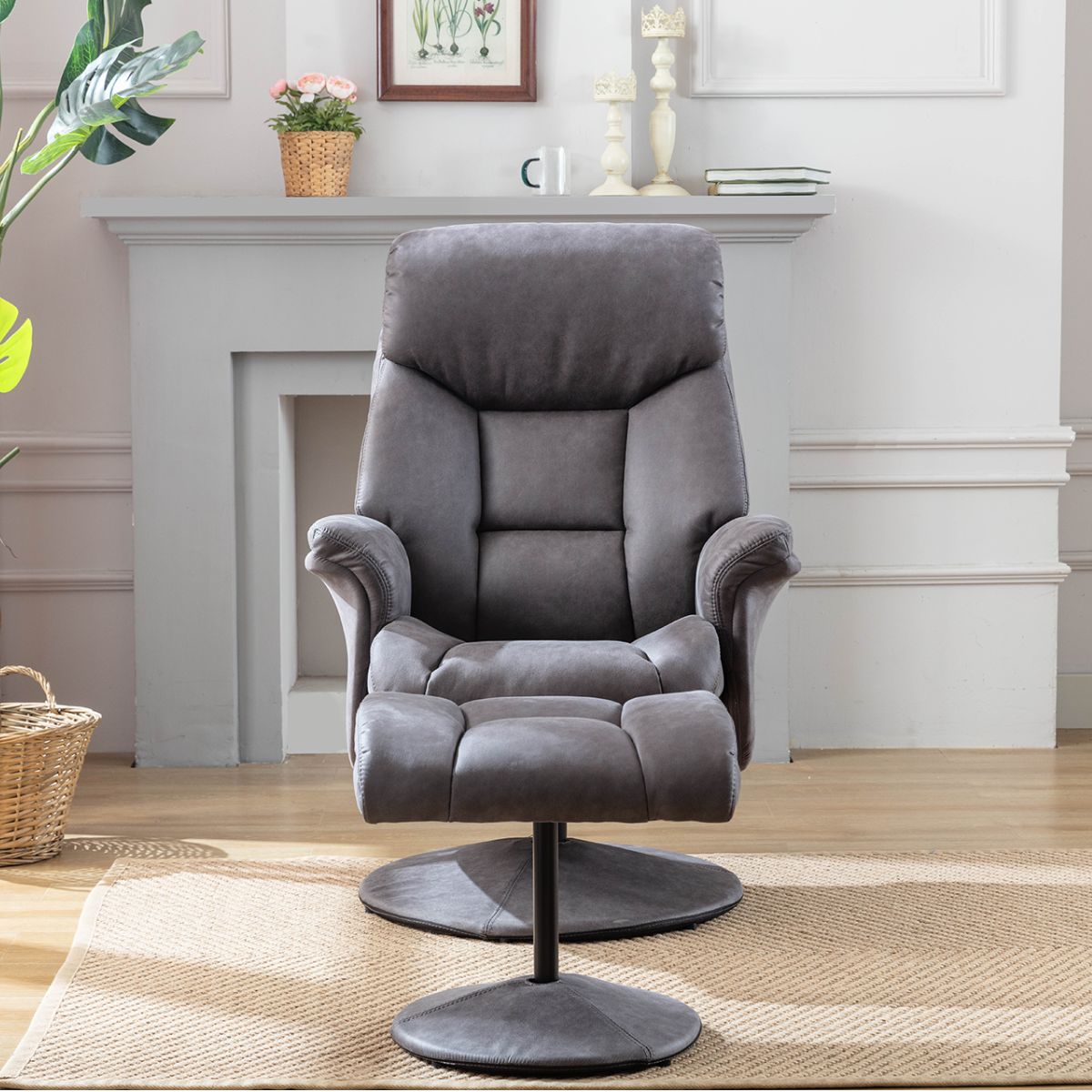 Sneem Swivel Armchair and Footstool Grey - 3