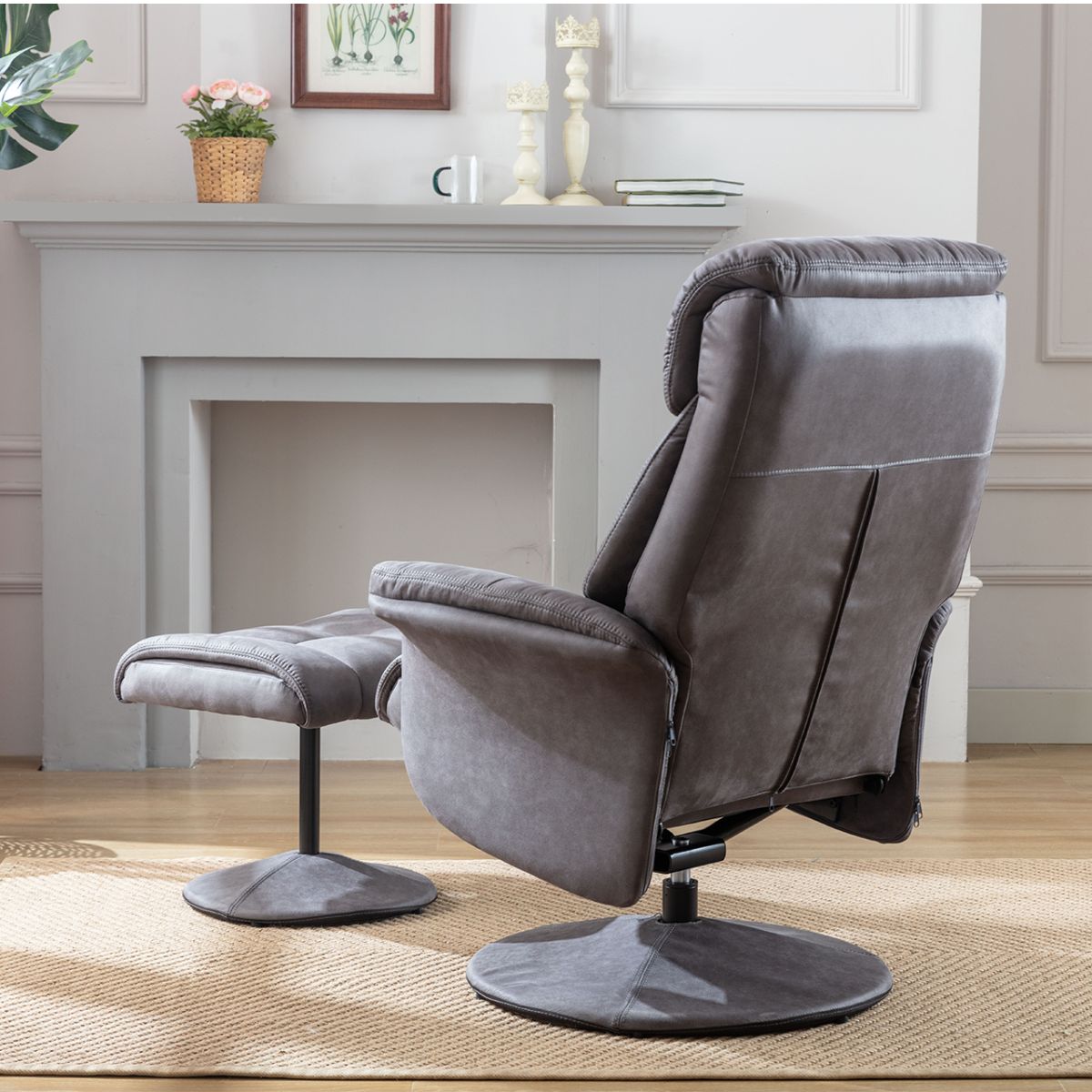 Sneem Swivel Armchair and Footstool Grey - 4