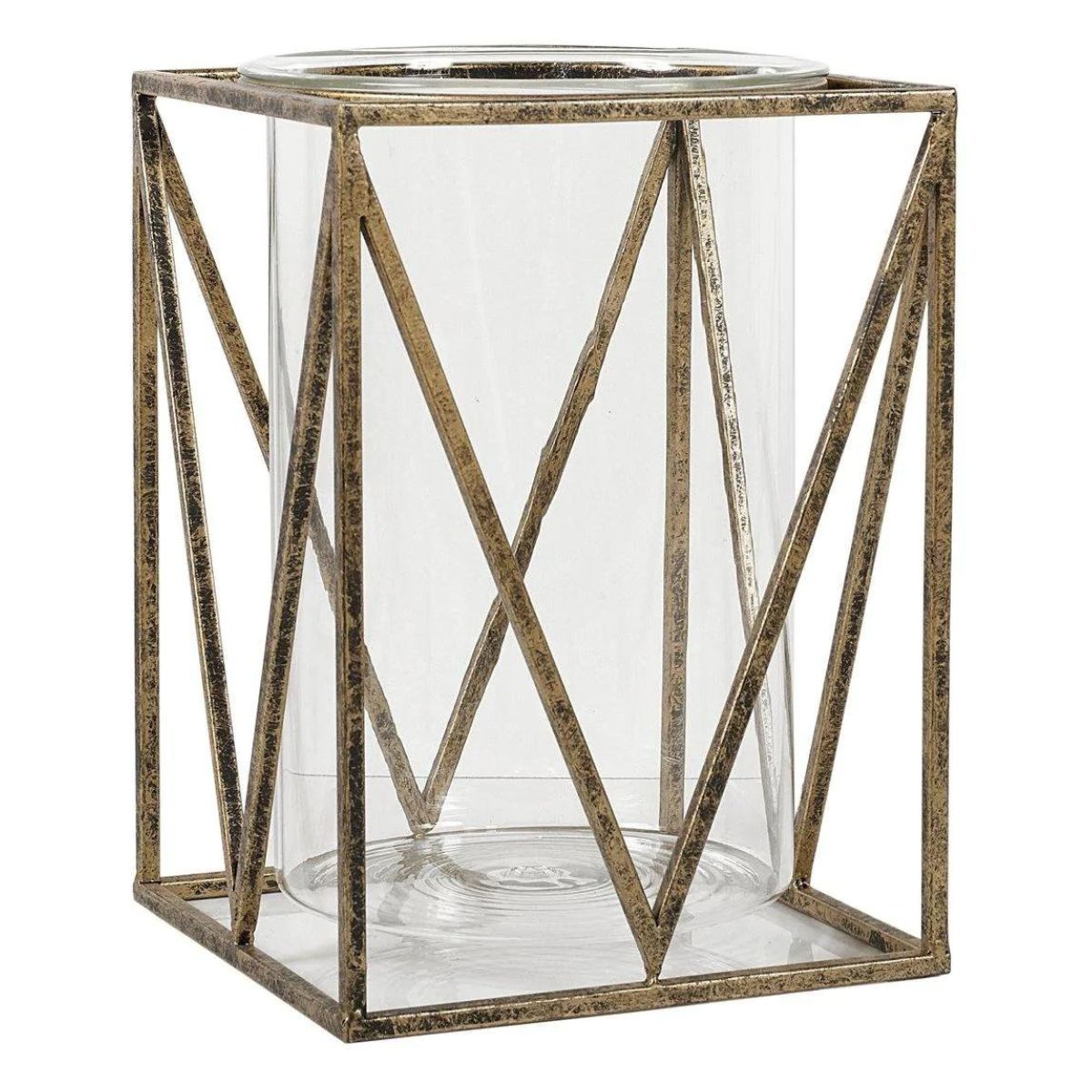 TF054 - Solomon Large Antique Gold Hurricane Candle Holder - 1