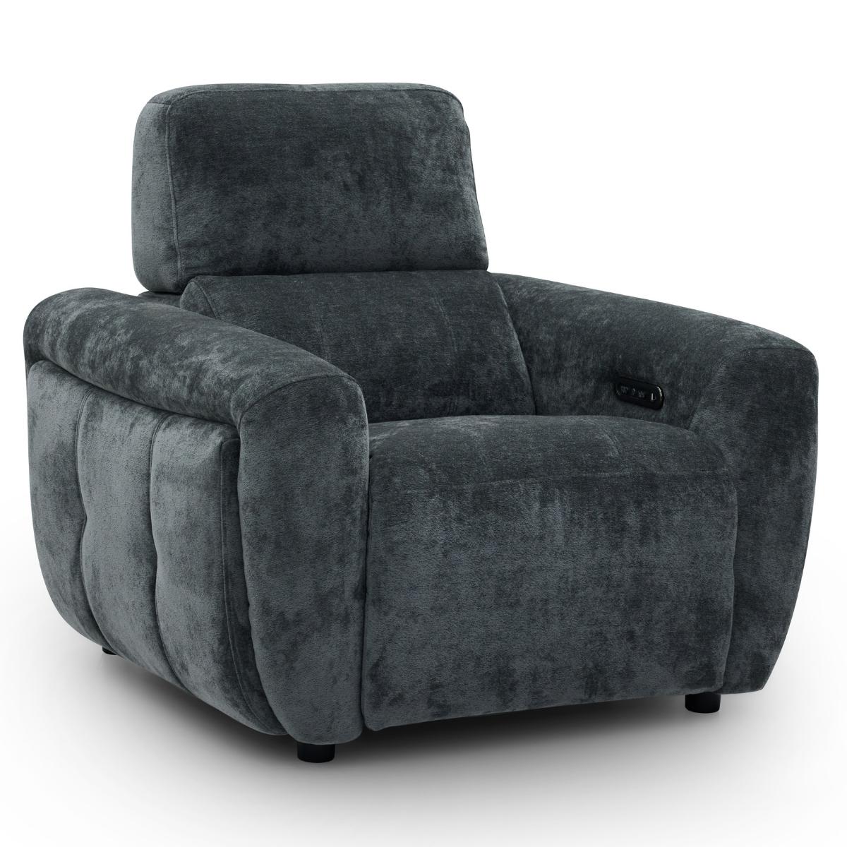 Trinity charcoal plush velvet recliner chair with a high backrest and padded armrests, shown on a clean white background.