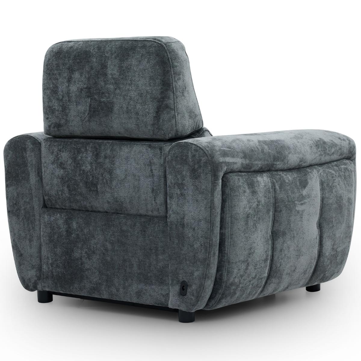 Trinity charcoal plush velvet recliner chair with a high backrest and wide armrests, shown from a three-quarter angle on a white background.
