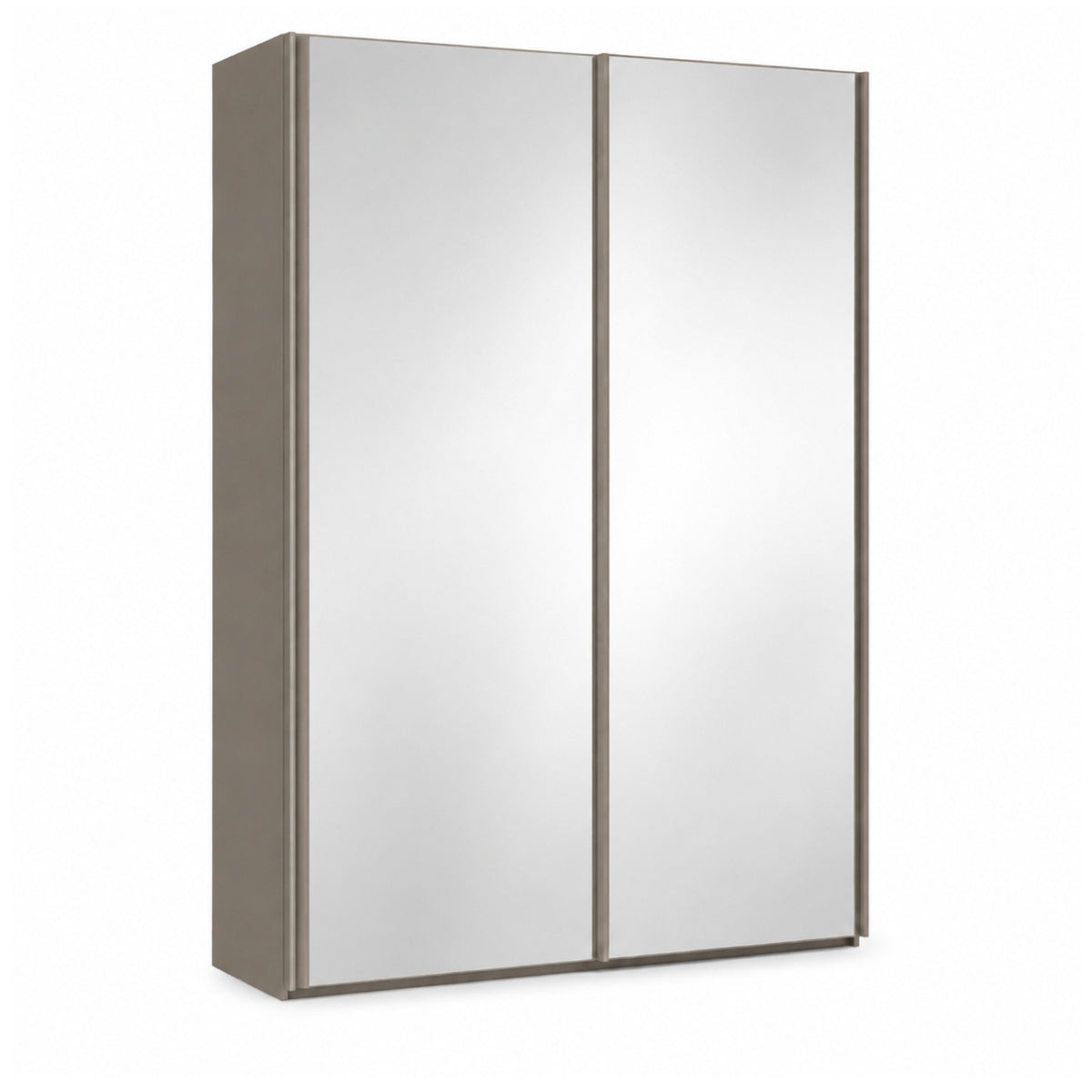 Trixie two-door mirrored slide robe, a grey frame on a white background