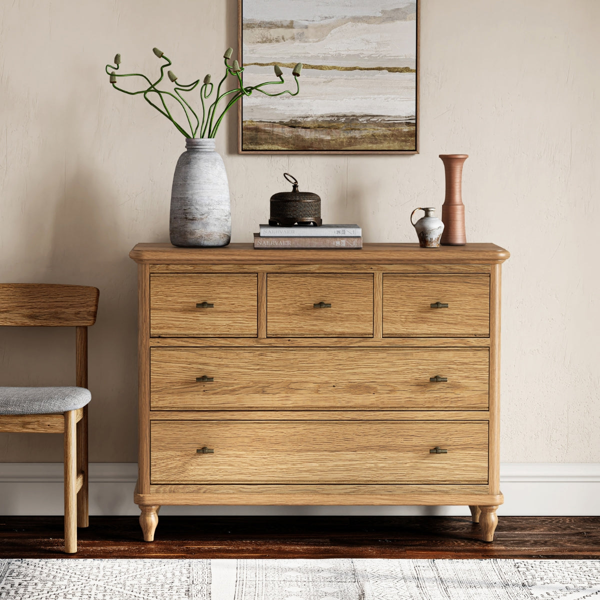 Vanya 3 Over 2 Oak Chest of Drawers - 2