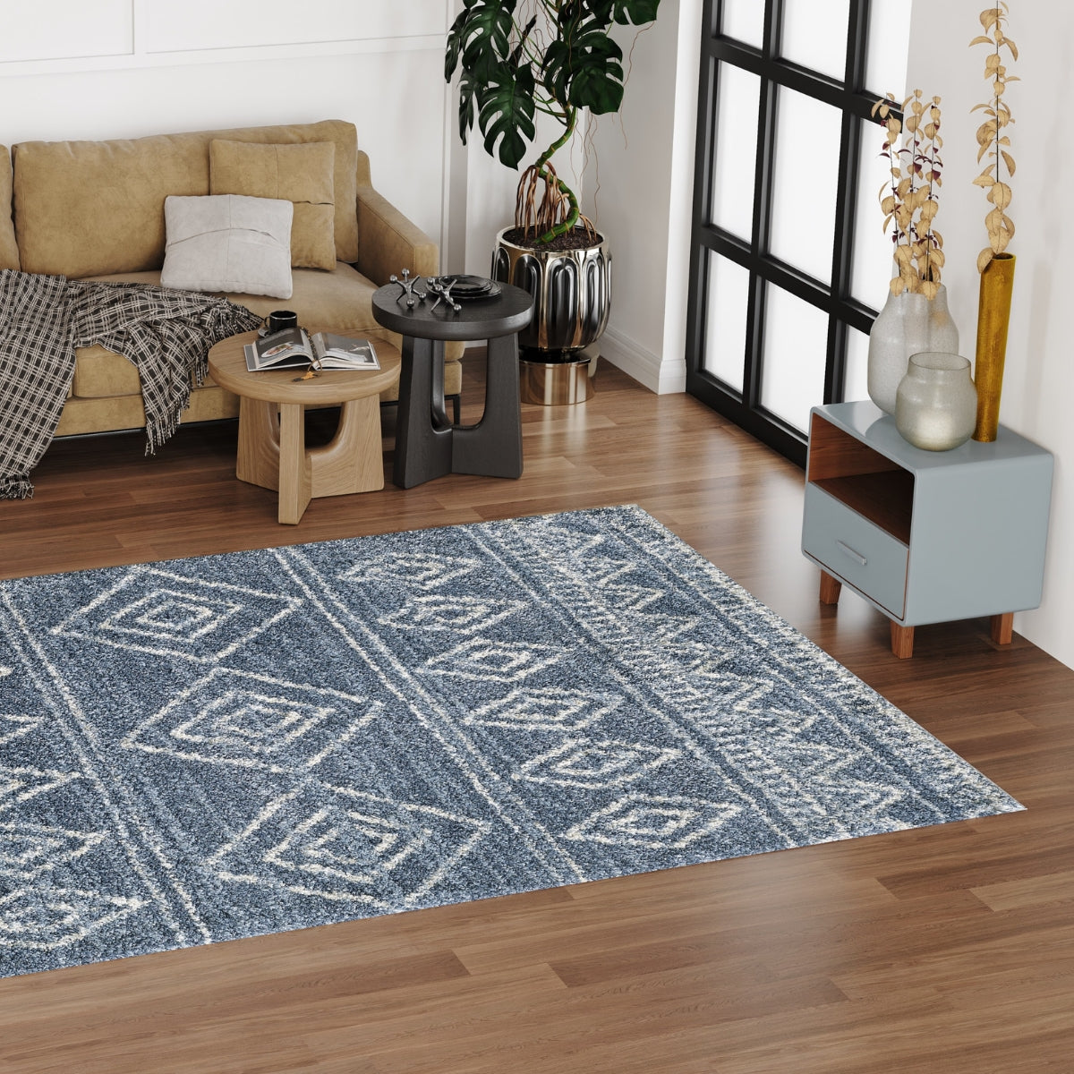 VeniceBlueDiamondDesignPlushRug-6