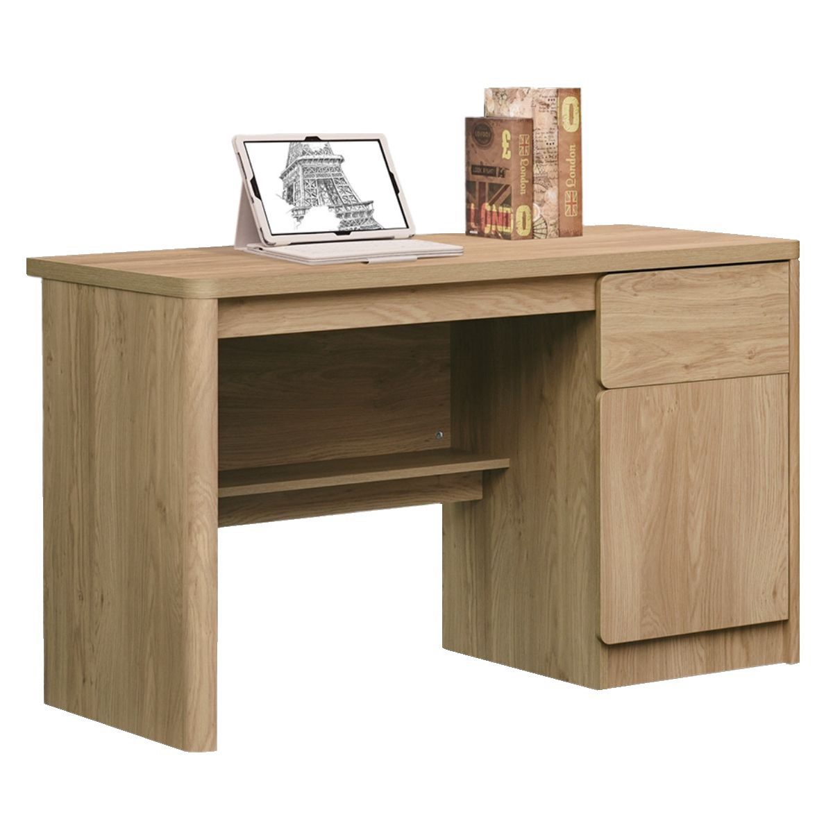 WDTROYOAK - Tulla Light Oak Study Desk with Storage - 1