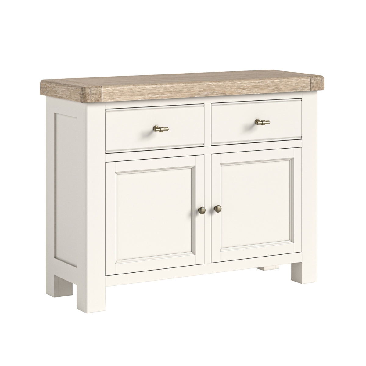 Wilson cream sideboard with oak top on a white background.