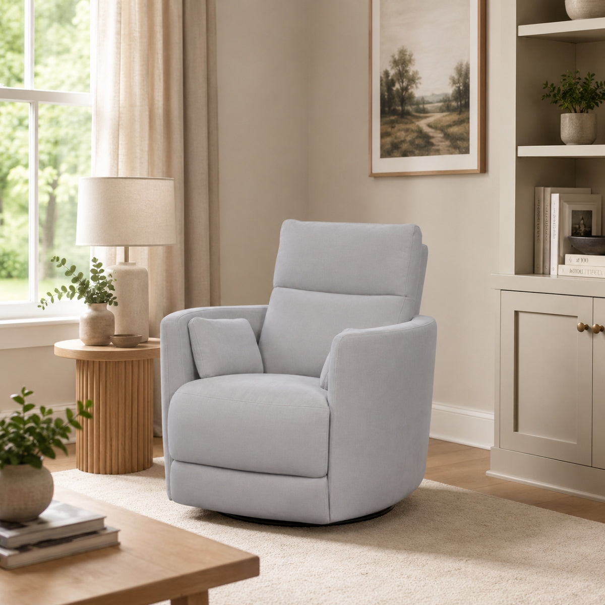 Yeats Grey Fabric Swivel Recliner Armchair - 2