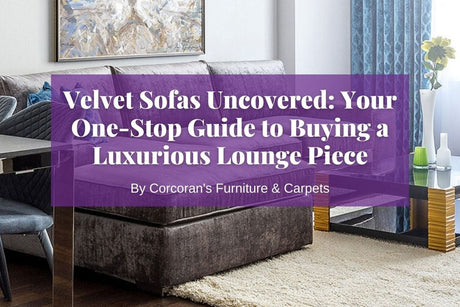 Silver velvet L shaped sofa.