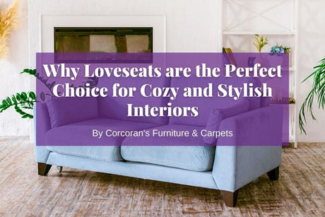 blue loveseats with wooden legs.
