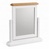 Mimosa dressing table mirror with a natural oak wood top rail, shown on a clean white background.