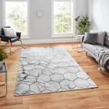 Craft Grey and Silver Hexagon Pattern Area Rug