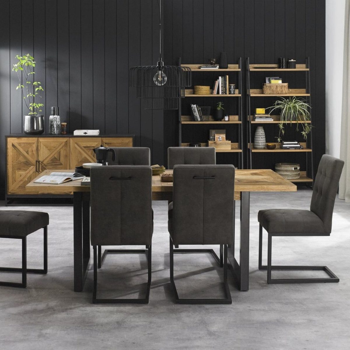 Inishmore Oak and Metal Extending Dining Table