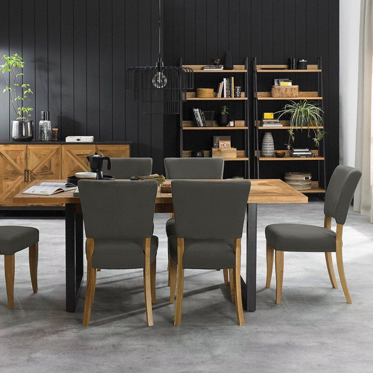 Inishmore Oak and Metal Extending Dining Table