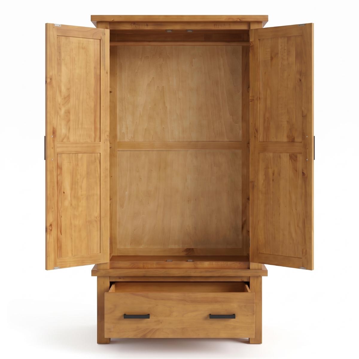 Ailbhe rustic oak double-door wardrobe or armoire with an open bottom drawer, shown on a plain white background.
