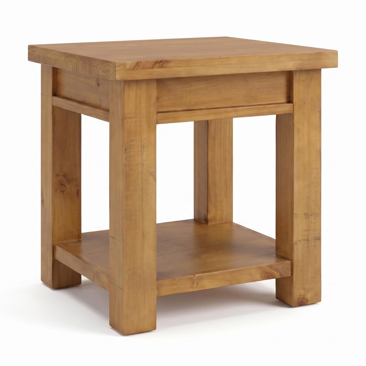Ailbhe square rustic oak end table with a lower shelf, shown on a clean white background.