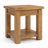 Ailbhe square rustic oak end table with a lower shelf, shown on a clean white background.