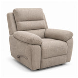 Aldora light brown upholstered recliner chair with padded arms, a segmented backrest, and a side control lever, shown on a clean white background.