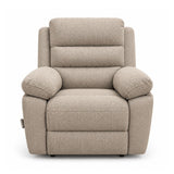 Aldora light brown upholstered recliner chair with a high segmented backrest, wide armrests, and a padded seat, shown on a clean white background.