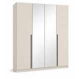 Archie beige wardrobe with three mirrored doors on a white background