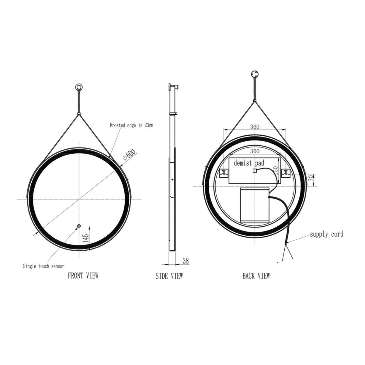 Belini Round LED Hanging Mirror - 4