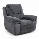 Betsy charcoal grey upholstered recliner chair with a padded headrest and wide armrests, shown on a clean white background. A small control panel is visible on the outer side of the left armrest.