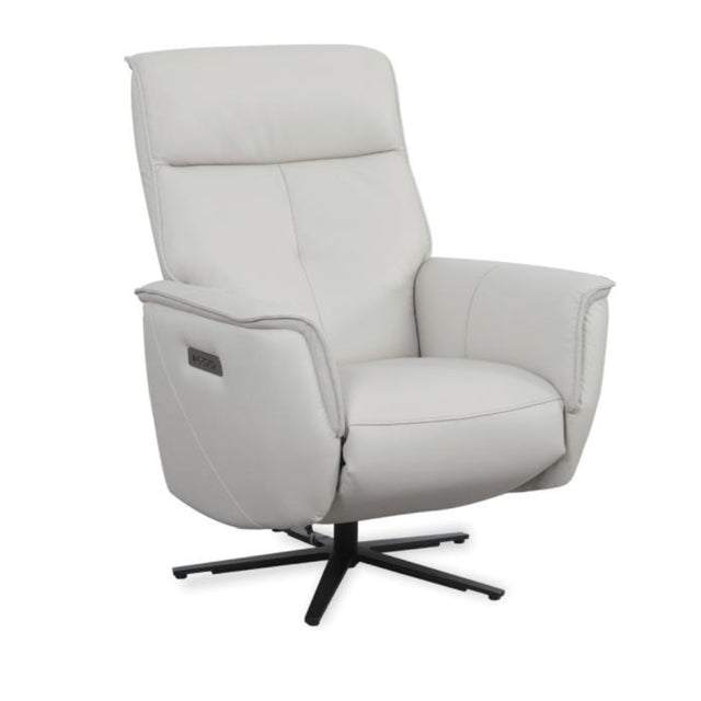 Blackwater cream recliner chair with a black swivel base on a white background.