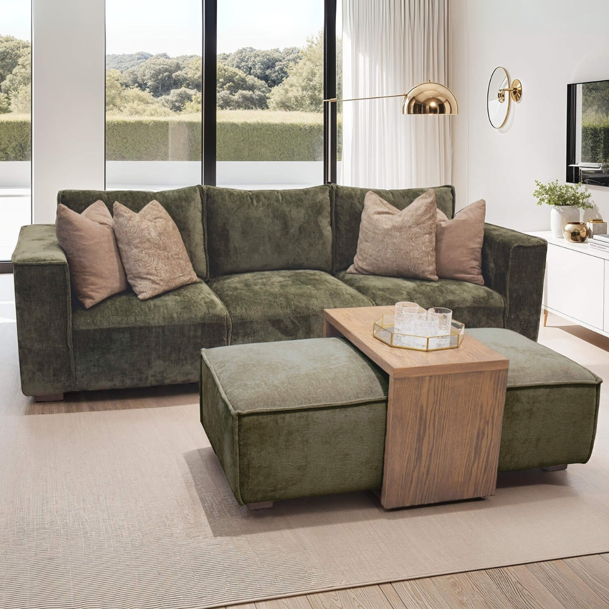 Brogan Ottoman and Coffee Table Set Green - 4
