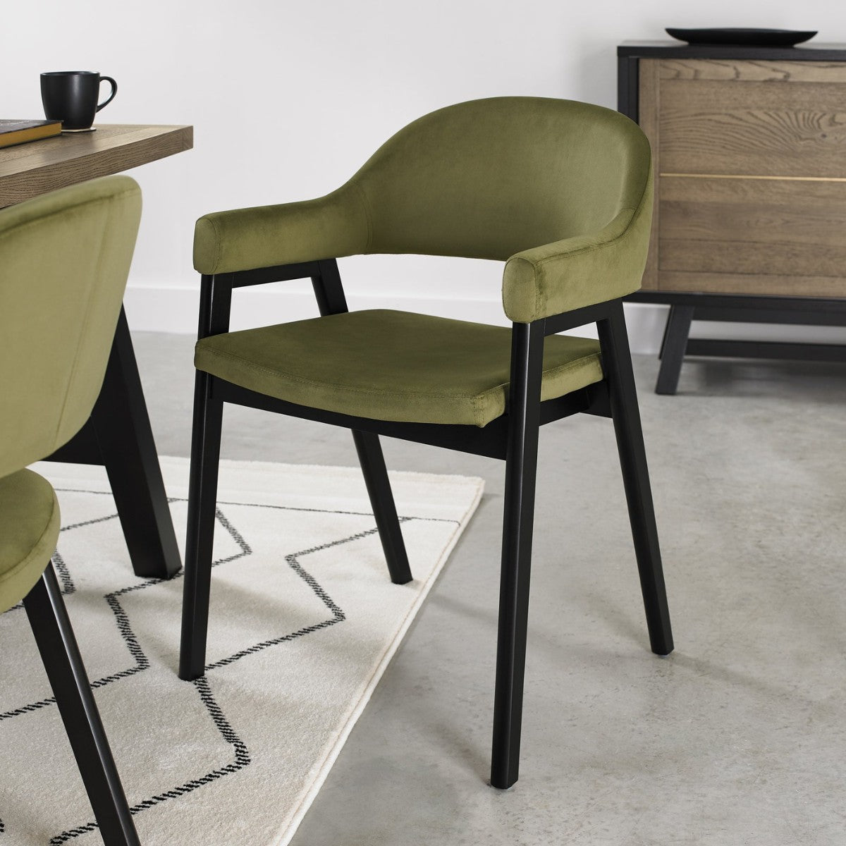 Chambery Weathered Oak Curved Back Dining Chair Green- 4
