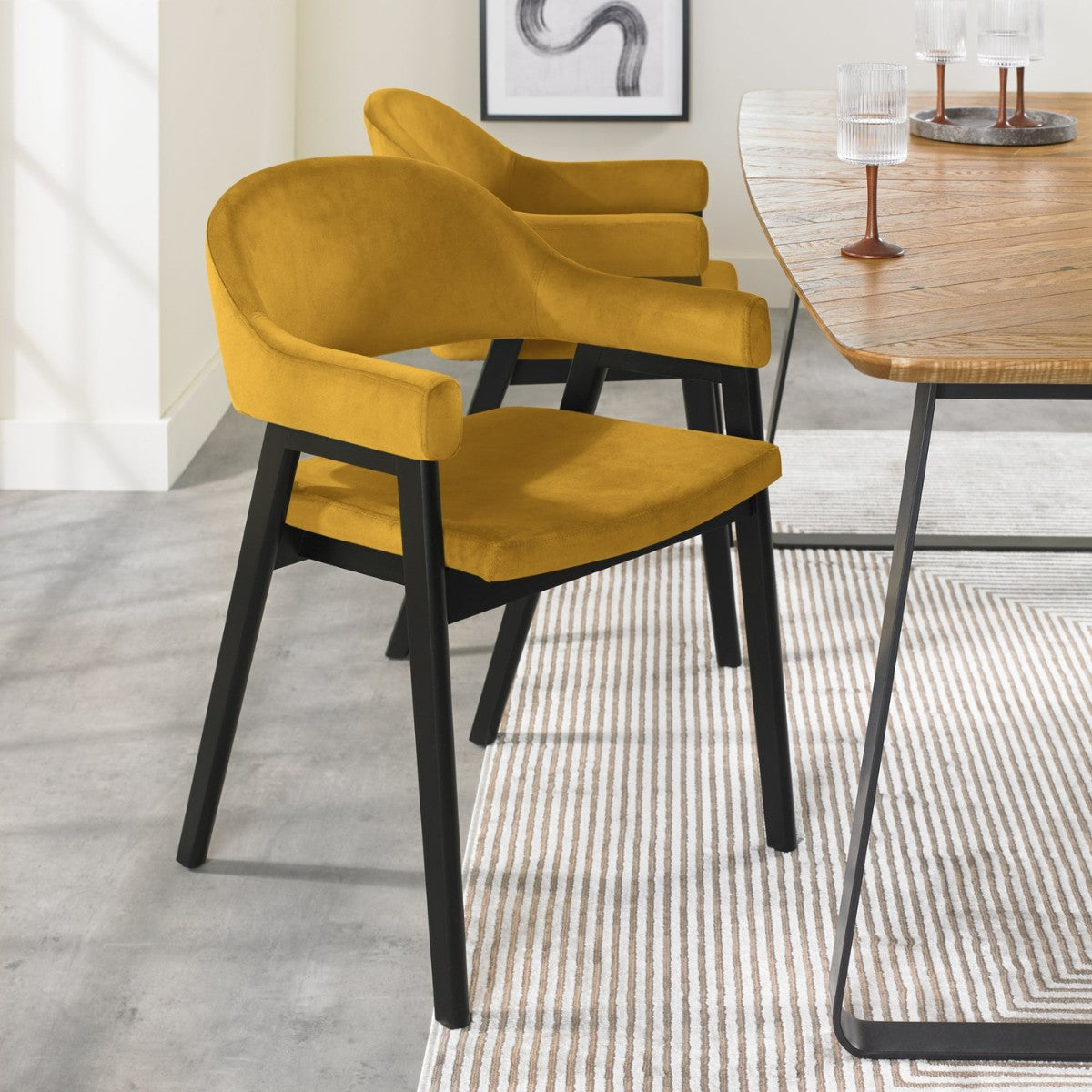 Chambery Weathered Oak Curved Back Dining Chair Yellow - 4