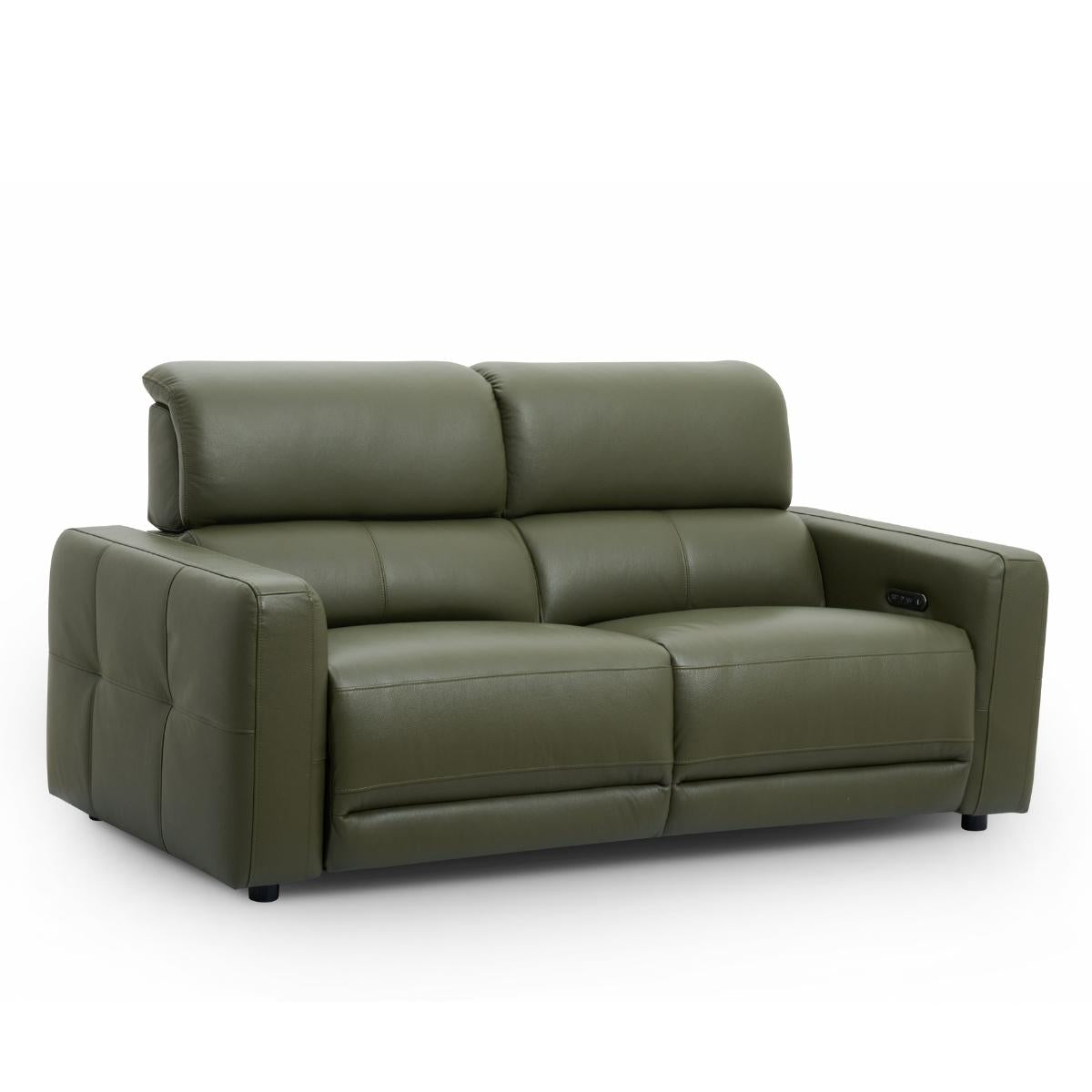 Carnegie green leather reclining loveseat sofa on a clean white background.