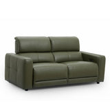 Carnegie green leather reclining loveseat sofa on a clean white background.