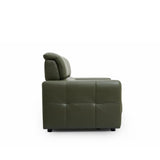 Carnegie green leather 2.5 seater sofa shown from a side profile view against a solid white background.