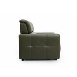Carnegie green leather 2 seater sofa shown from a side-rear angle against a plain white background.