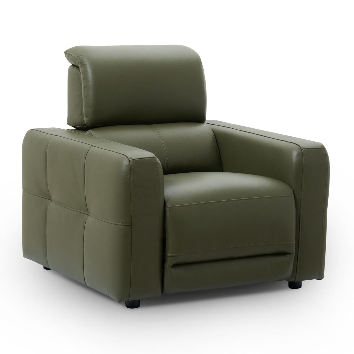 Carnegie green upholstered armchair with a high back, square arms, and tufted panel detailing on the front, shown on a plain white background.