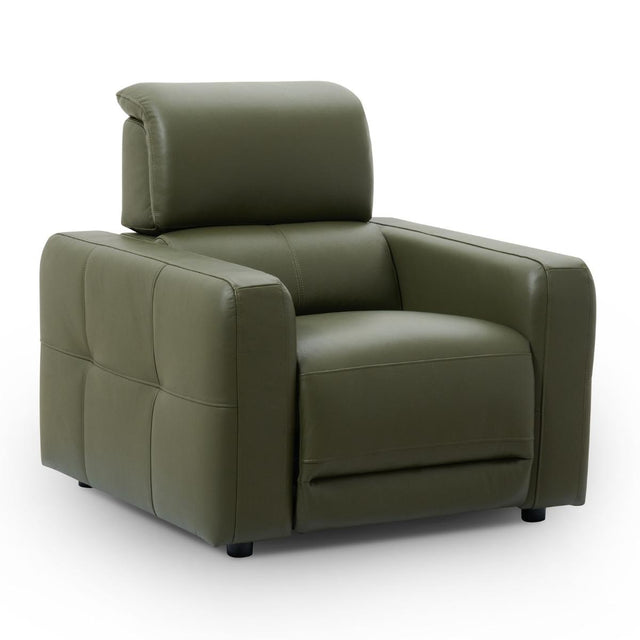 Carnegie green upholstered armchair with a high back, square arms, and tufted panel detailing on the front, shown on a plain white background.