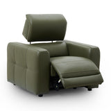 Carnegie green leather recliner chair with a padded headrest and extended footrest, shown on a clean white background.