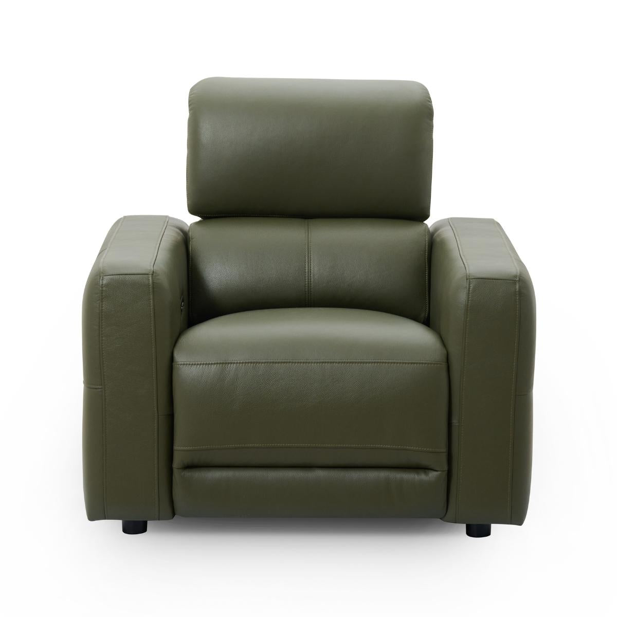 Carnegie green upholstered armchair with a high back, wide armrests, and dark feet, shown against a plain white background.