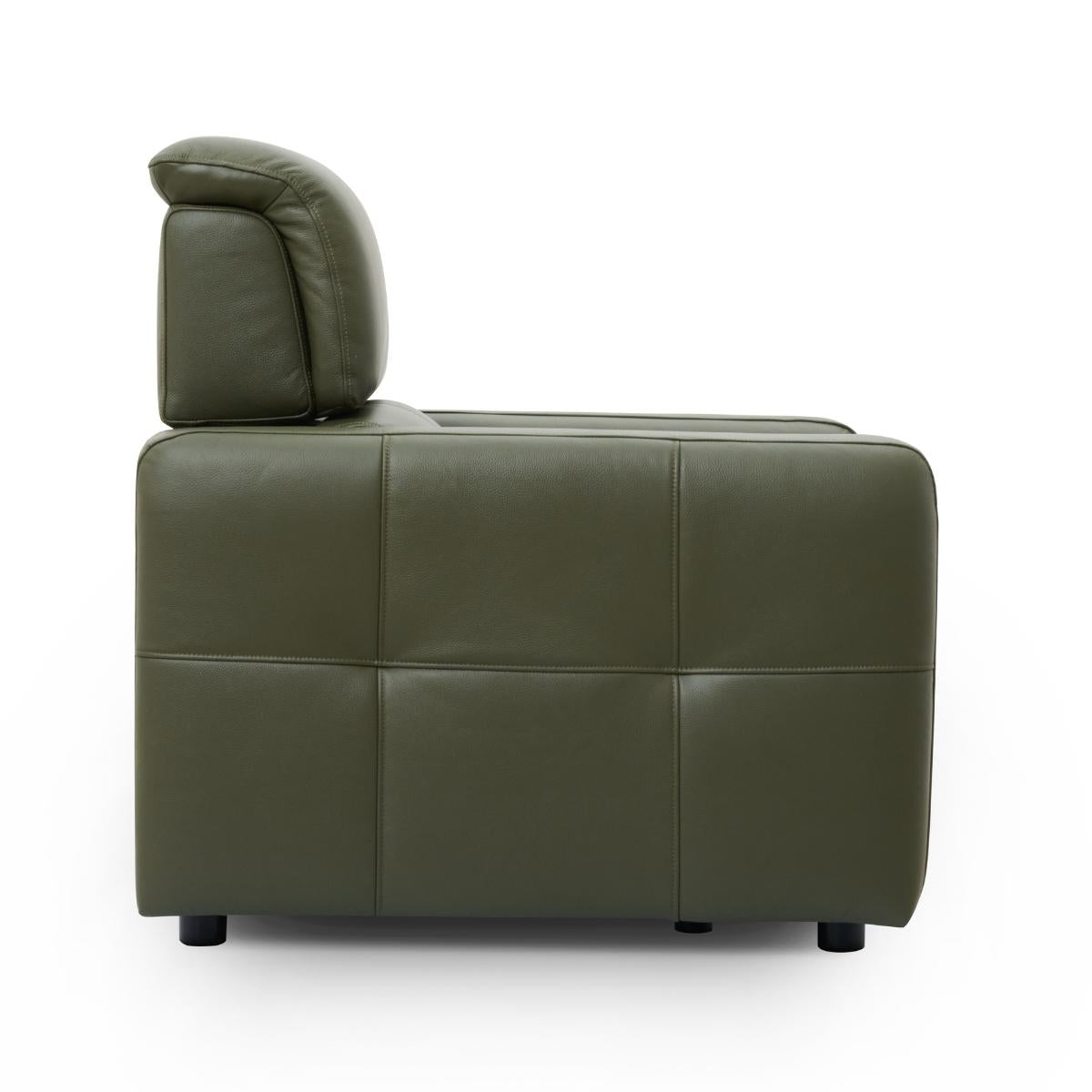 Carnegie green leather recliner chair shown from a side-rear angle against a plain white background.