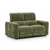 Carnegie green reclining loveseat sofa with a textured fabric, shown from a three-quarter angle on a white background.