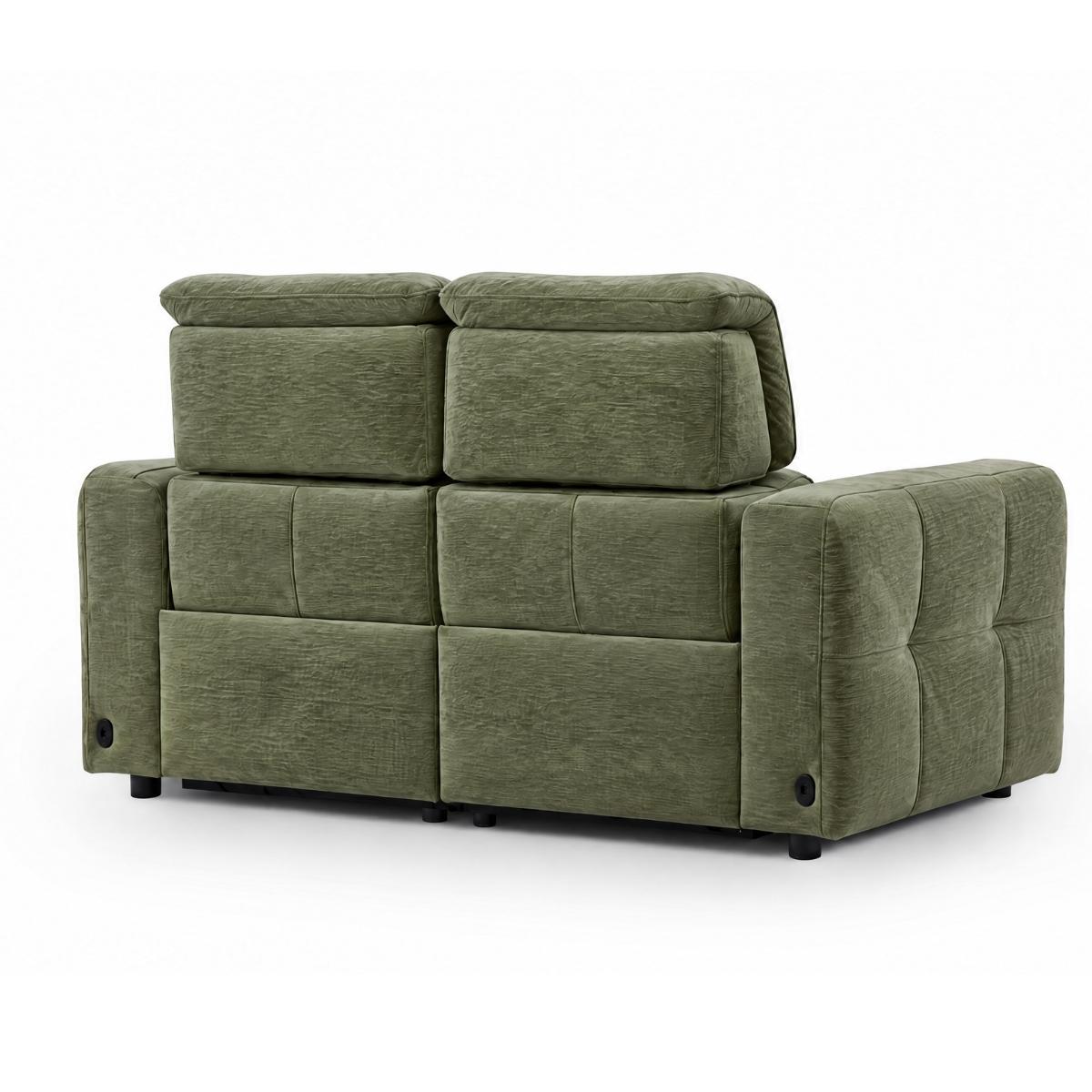 Carnegie green fabric reclining sofa, shown from a three-quarter angle against a plain white background.