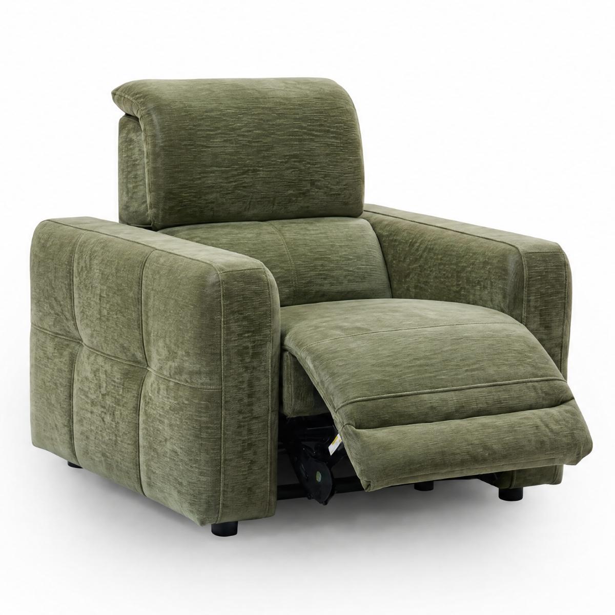 Carnegie green fabric armchair.