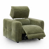 Carnegie green tufted recliner chair with the footrest extended, shown against a plain white background.
