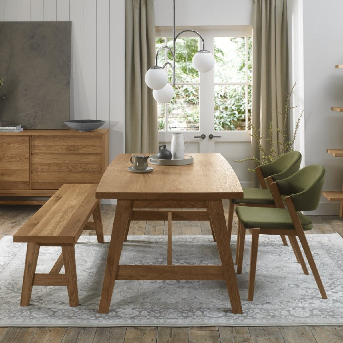 Chambery Rustic Oak Upholstered Dining Chair Green - 6