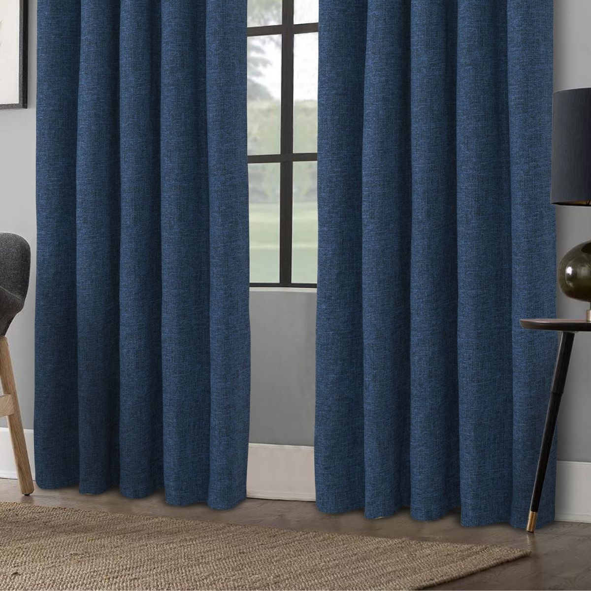 Clayton Indigo Blue Ready Made Blackout Eyelet Curtains - 2