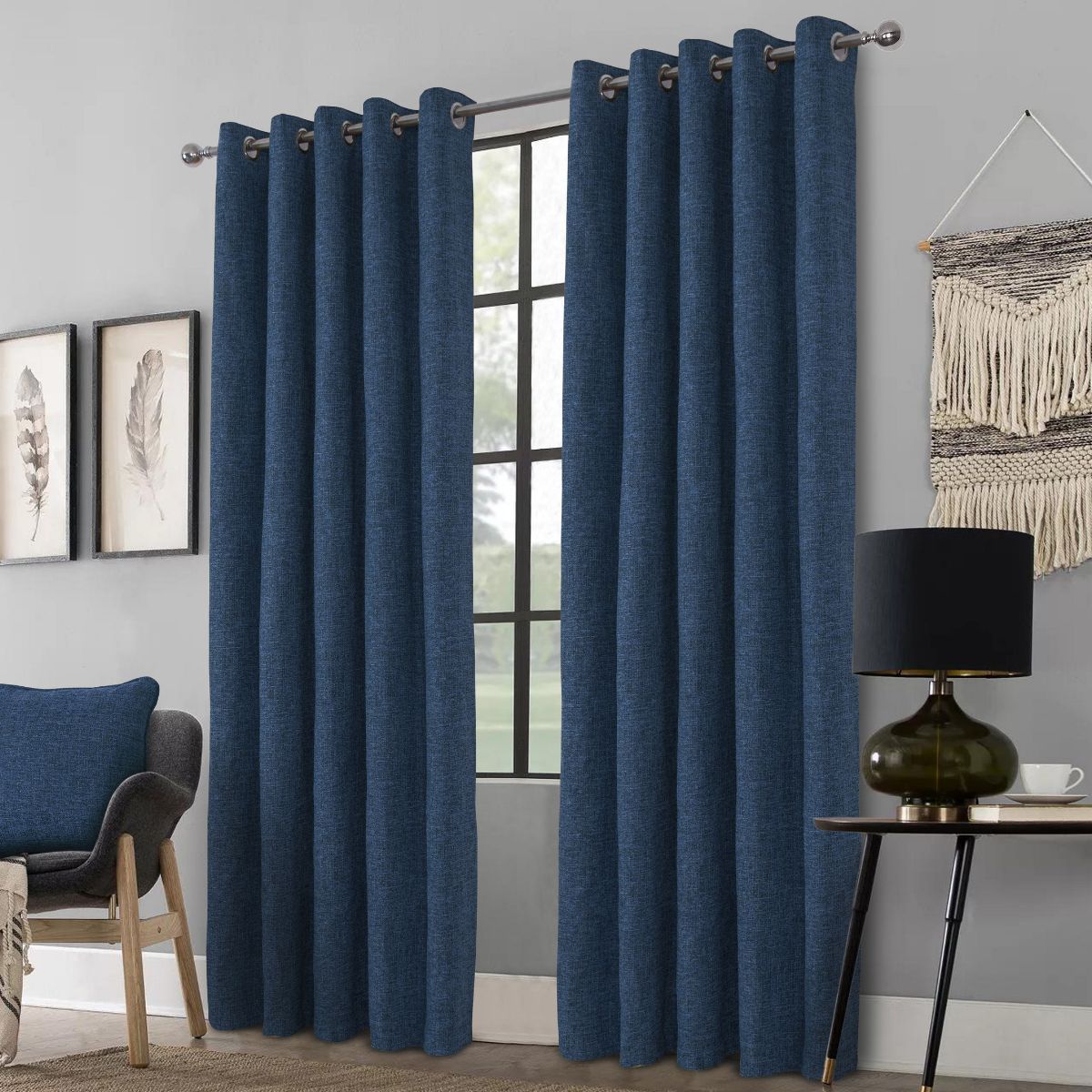 Clayton Indigo Blue Ready Made Blackout Eyelet Curtains - 3